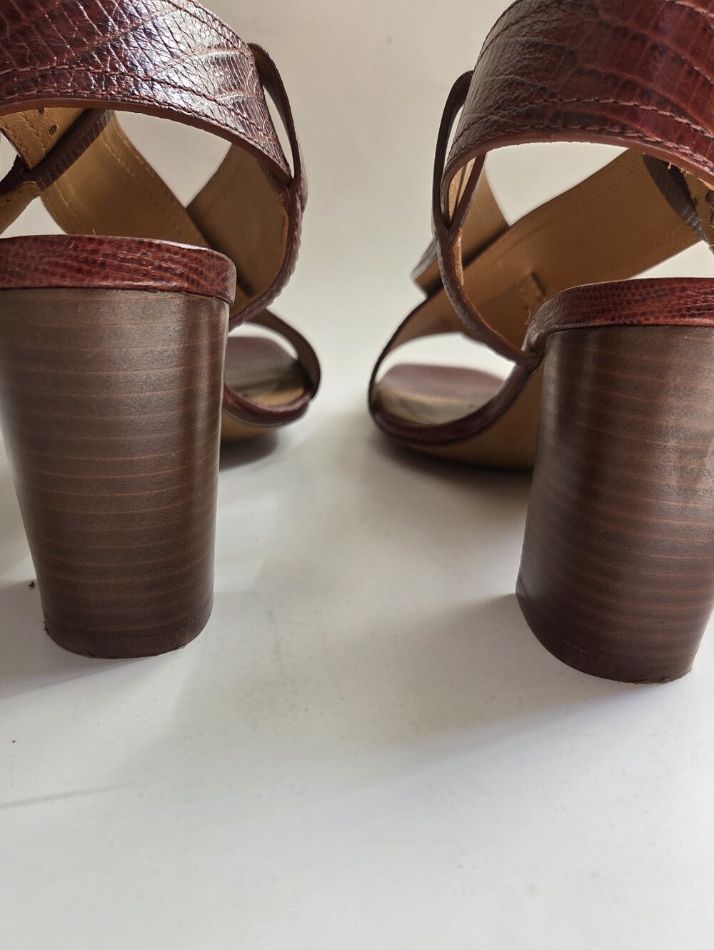 Sézane | Sacha Burgundy Croc-Embossed Leather Block Heel Sandals - Picture 15 of 15